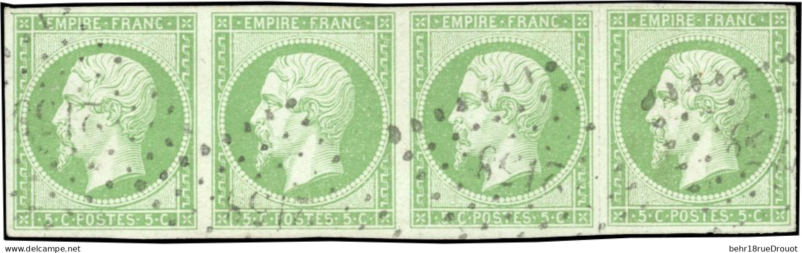 Obl. 12a - Bande De 4 Du 5c. Vert-jaune Clair. Obl. PC 2158. SUP. - 1853-1860 Napoleon III