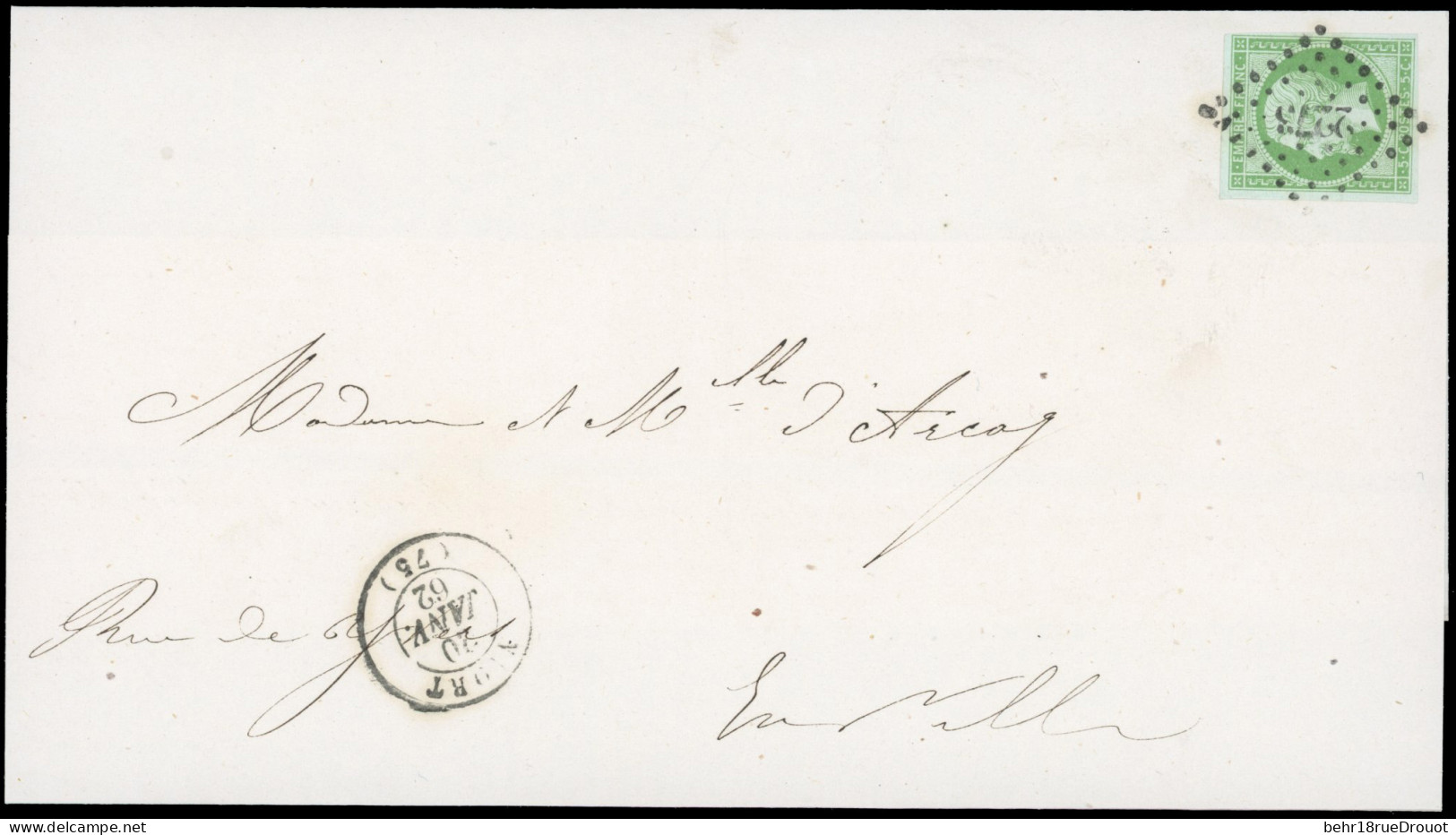 Obl. 12a - 5c. Vert-jaune Obl. Losange PC 2273 S/lettre Locale Frappée Du CàD De NIORT Du 20 Janvier 1862. SUP. - 1853-1860 Napoléon III.