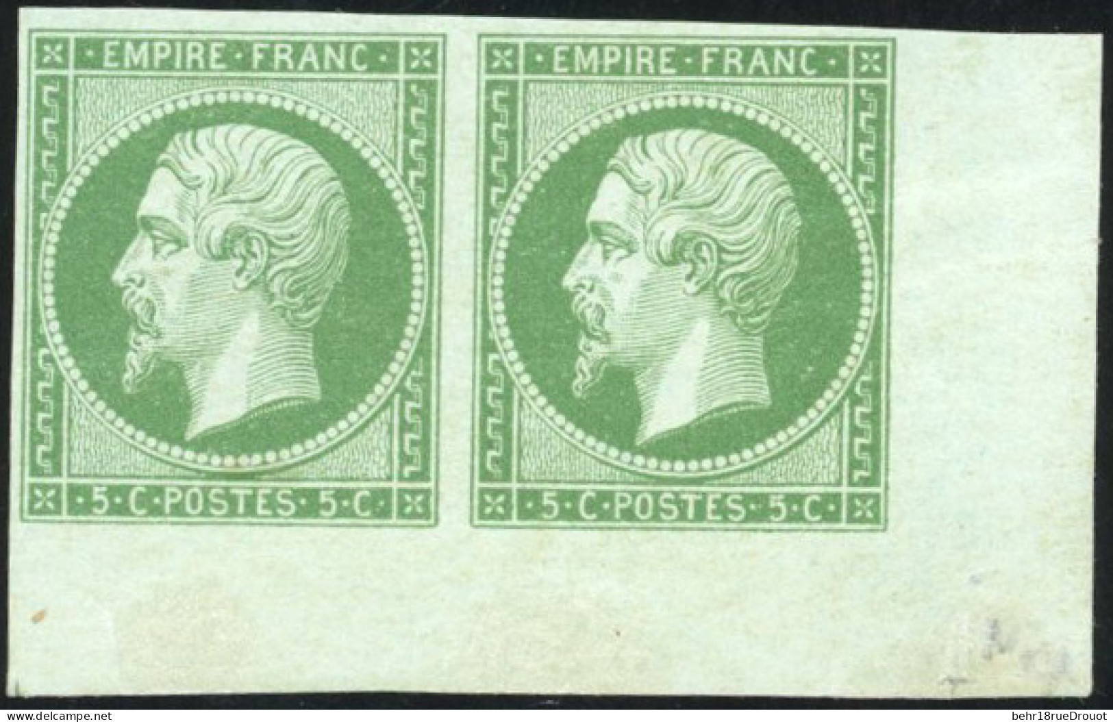 ** 12b - 5c. Vert-foncé. Paire. CdeF. Grande Fraîcheur. SUP. - 1853-1860 Napoleon III