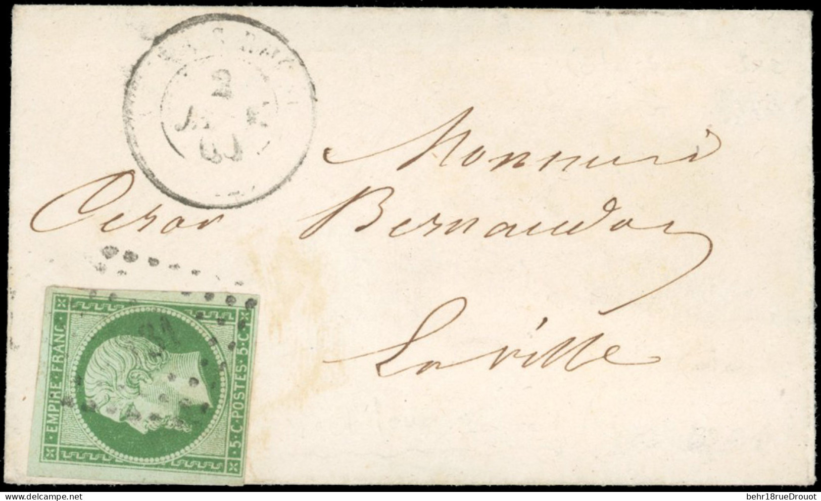 Obl. 12b - 5c. Vert Foncé Obl. PC S/lettre Locale. B. - 1853-1860 Napoleon III