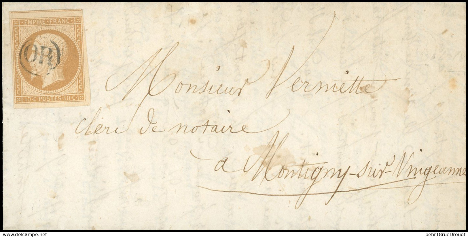 Obl. 13B - 10c. Bistre-clair Obl. Cachet ''OR'' S/lettre Manuscrite De POUILLY Du 28 7bre 1859 à Destination De MONTIGNY - 1853-1860 Napoléon III.