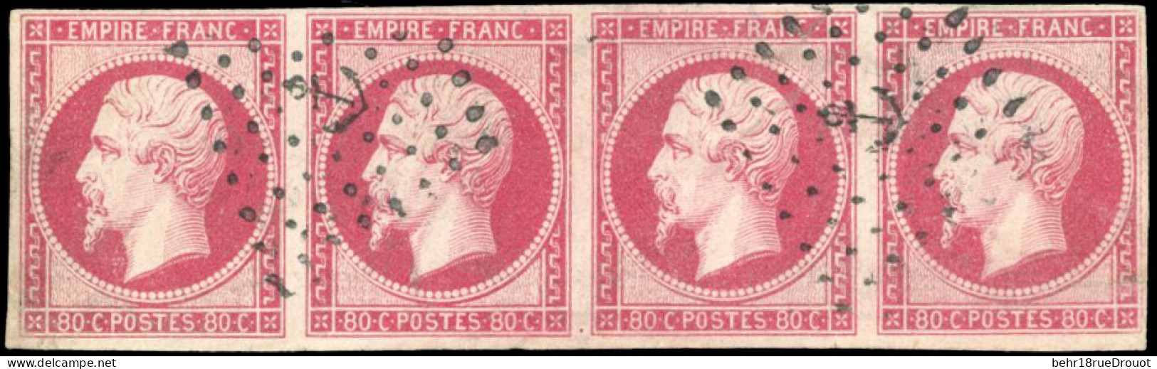 Obl. 17B - Bande De 4 Du 80c. Rose. Obl. Ancre. SUP. - 1853-1860 Napoléon III