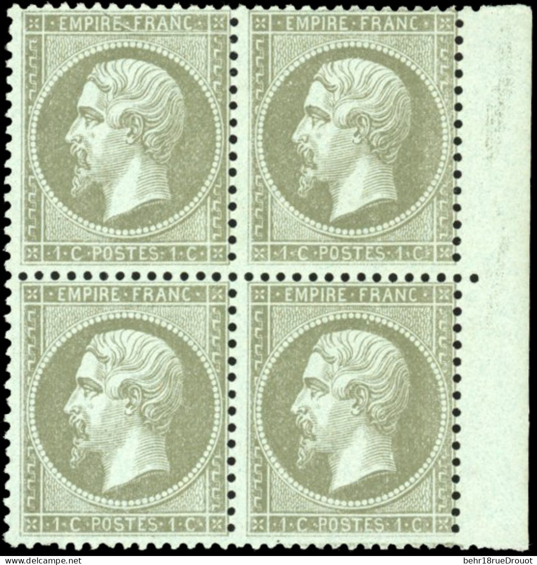 ** 19 - 1c. Vert-olive. Bloc De 4. BdeF. SUP. - 1862 Napoléon III