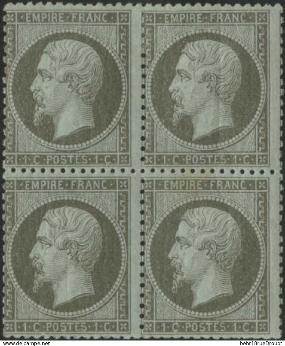 * 19 - 1c. Vert-olive. Bloc De 4. Décentré. B. - 1862 Napoléon III