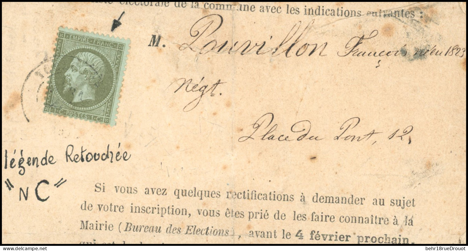 Obl. 19d - 1c. Bronze Avec Variété Du Grand C Obl. Seul S/lettre Frappée Du CàD De TOULOUSE Du 30 Janvier 1870. TB. RR. - 1862 Napoléon III