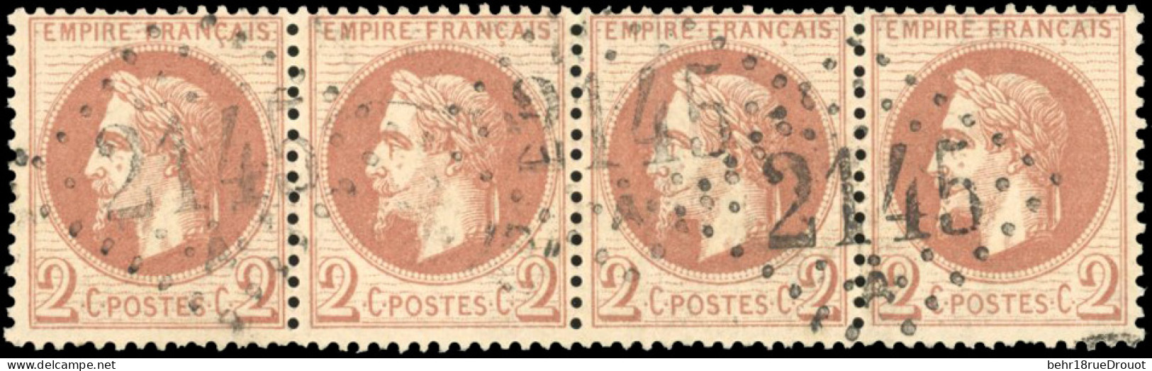 Obl. 26B - 2c. Rouge-brun. Bande De 4. Obl. GC 2145. SUP. - 1863-1870 Napoleon III With Laurels