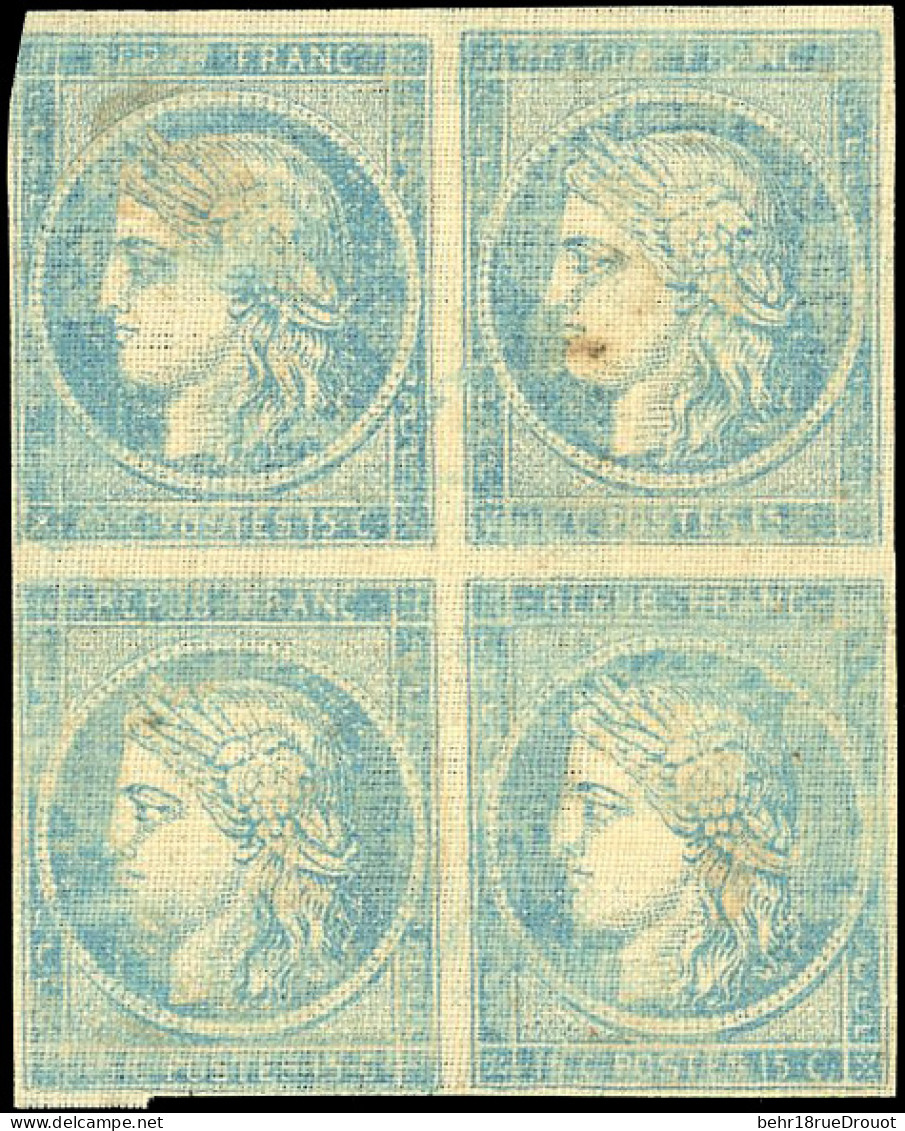 (*) 60 - Essai Du 15c. En Bleu-gris. Bloc De 4. Papier Spécial S/toile. TB. - 1871-1875 Cérès