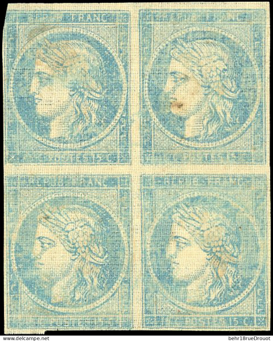 (*) 60 - Essai Du 15c. En Bleu-gris. Bloc De 4. Papier Spécial S/toile. TB. - 1871-1875 Ceres