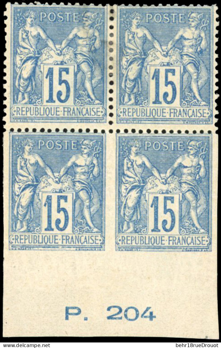 * 101b - 15c. Bleu. 2 Timbres ND, Bas De Feuille Tenant à Normal Dans Bloc De 4. Paire Inférieure **. SUP. - 1876-1878 Sage (Typ I)