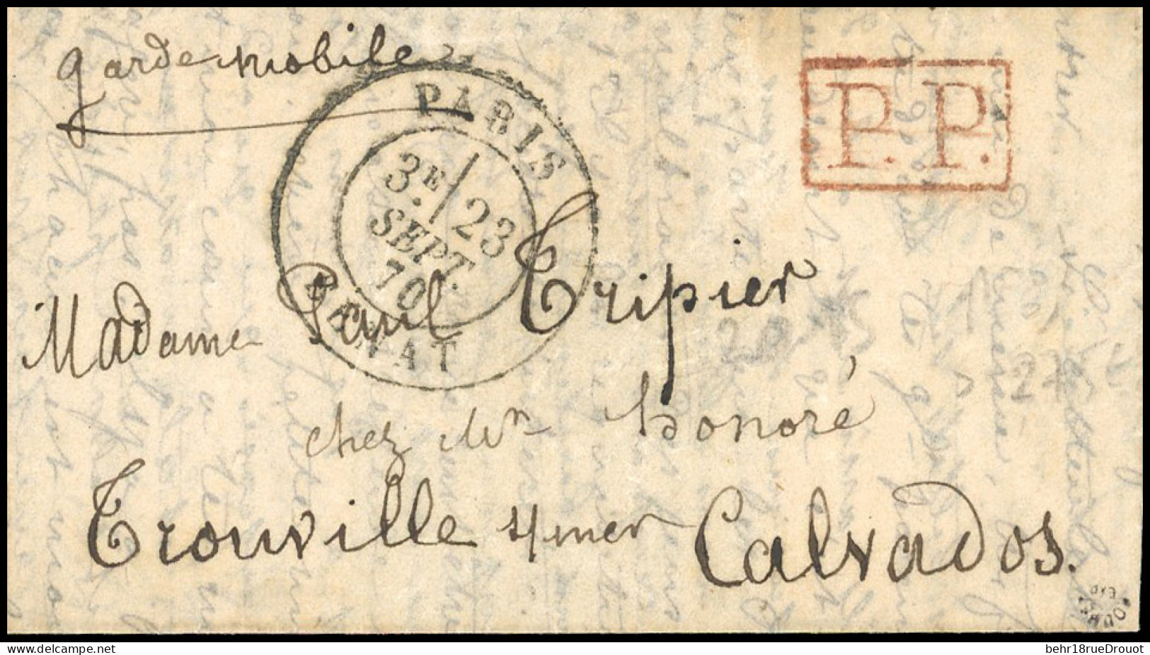 Obl. LA VILLE DE FLORENCE. Lettre D'un Grade Mobile Frappée Du Cachet Rouge "P.P." Et Du CàD De PARIS - SENAT Du 23 Sept - Guerre De 1870