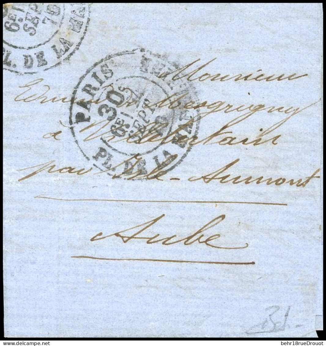 Obl. LA VILLE DE FLORENCE. Petite Lettre Manuscrite Frappée Du CàD Taxe ''30c. PARIS - PL. DE LA MADELEINE'' Du 24 Septe - Guerre De 1870