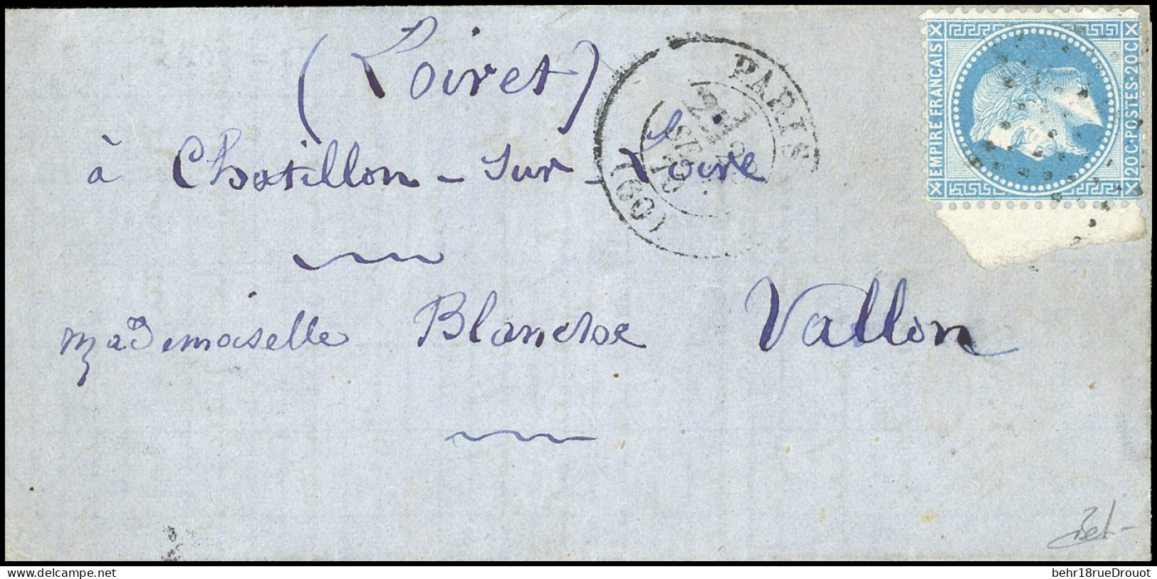 Obl. 29 - Courrier Retardé LA VILLE DE FLORENCE. 20c. Laurés Obl. S/lettre Frappée Du CàD De PARIS (60) Du 23 Septembre  - War 1870