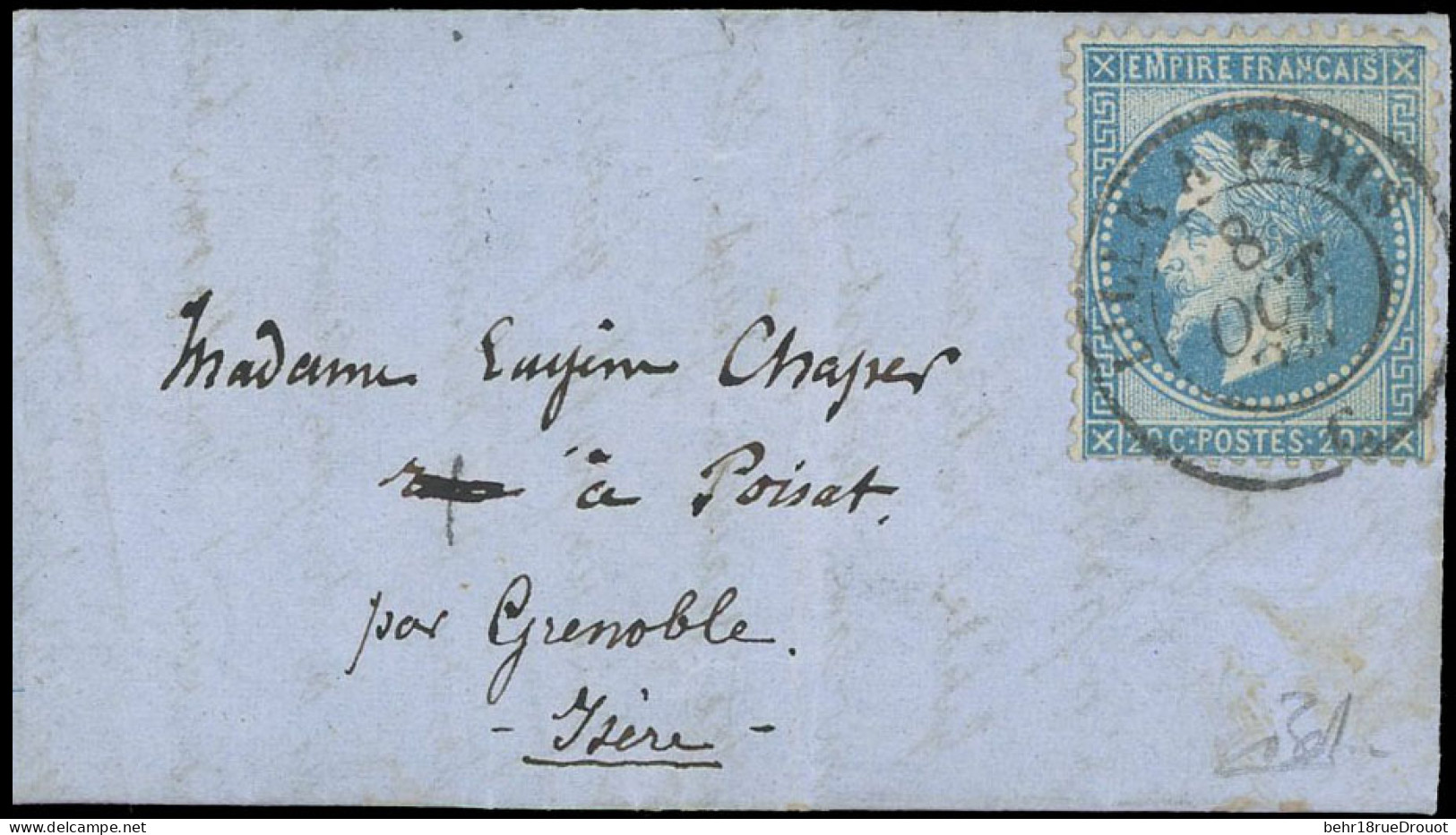 Obl. 29 - Pli Confié Du GEORGE SAND. 20c. Lauré Obl. Du CàD De LILLE à PARIS Du 8 Octobre 1870 à Destination De POISAT - - War 1870