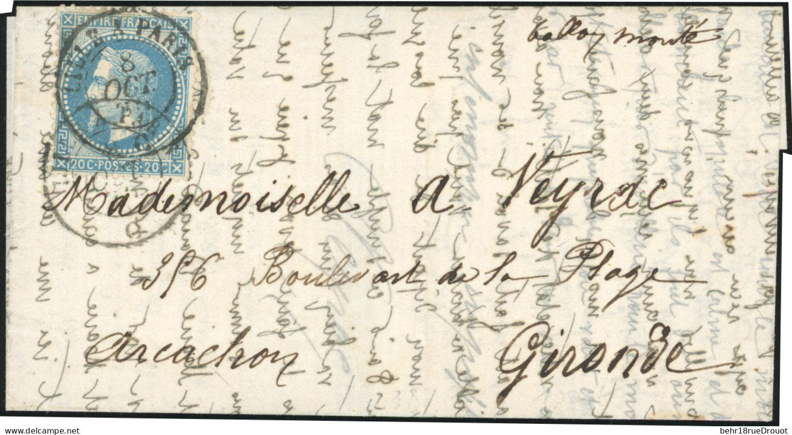 Obl. 29 - Pli Confié Du LOUIS BLANC. 20c. Lauré Obl. S/lettre Frappée Du CàD De ''LILLE A PARIS'' Du 8 Octobre 1870 S/le - Guerra De 1870