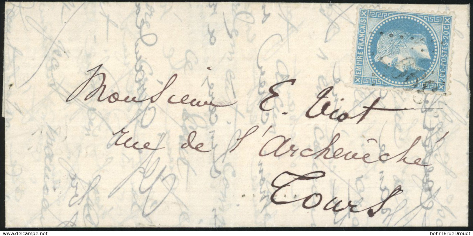 Obl. 29 - Pli Confié Du VICTOR HUGO. 20c. Laurés Obl. GC 3997, S/lettre Manuscrite Du 13 Octobre à Destination De TOURS. - Guerre De 1870