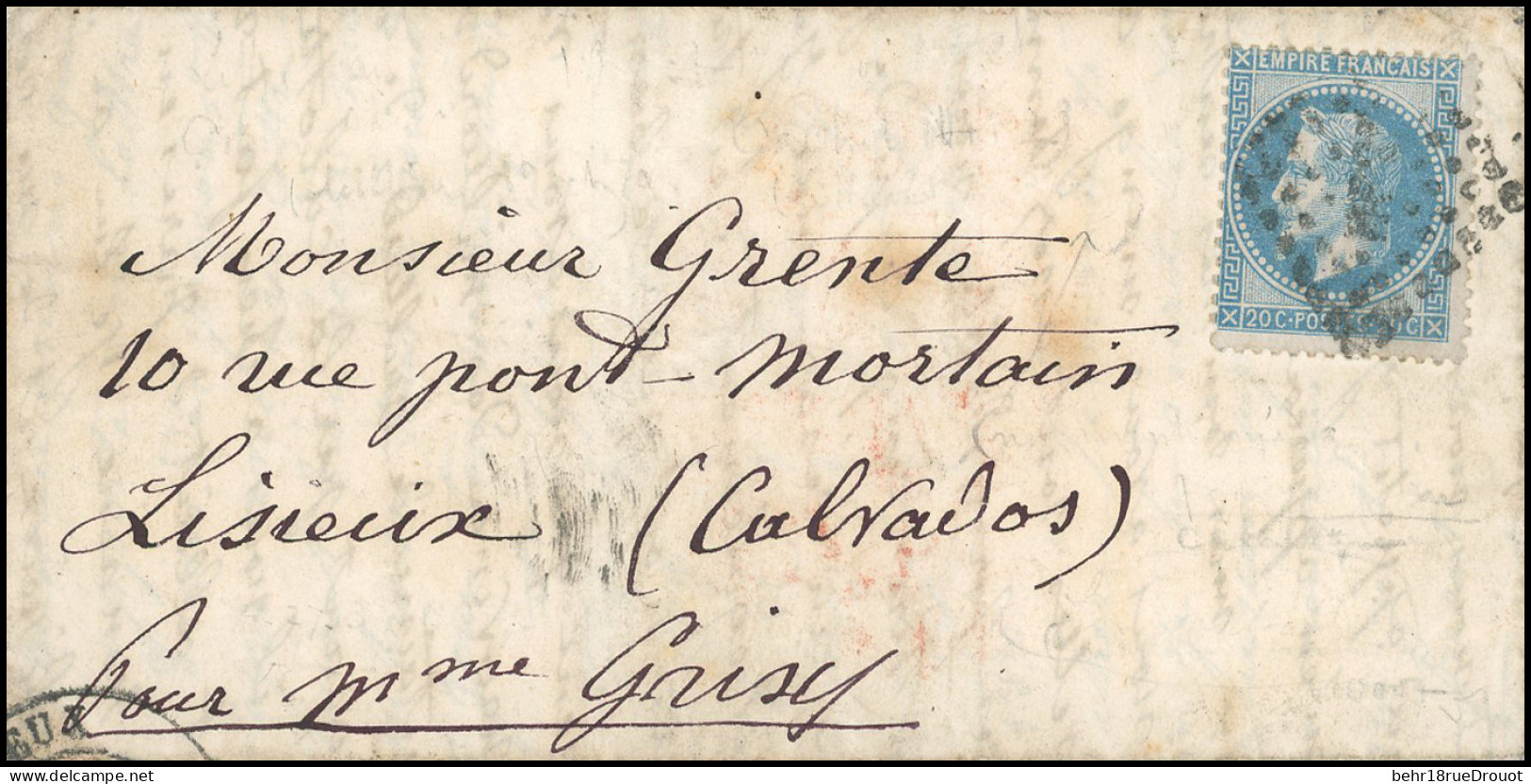 Obl. 29 - Pli Confié Du GARIBALDI. 20c. Lauré Obl. Ambulant HP2 (mal Venu) S/lettre Frappée, Au Verso, Du CàD De CAEN PA - Guerre De 1870