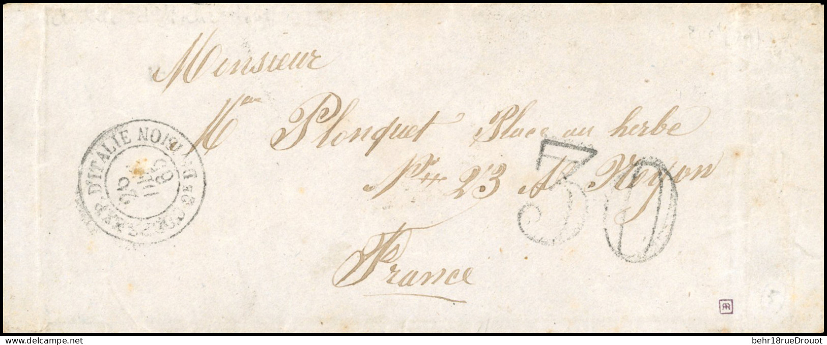 Obl. Lettre Avec Taxe Au Tampon 30, Frappée Du Cachet CORPS EXP. D'ITALIE * 2E DIVISION Du 26 Décembre 1865 à Destinatio - 1849-1876: Période Classique