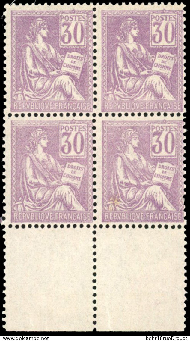 ** 115 - 30c. Mouchon Violet. Bloc De 4. Bas De Feuille. Décentré. - Andere & Zonder Classificatie