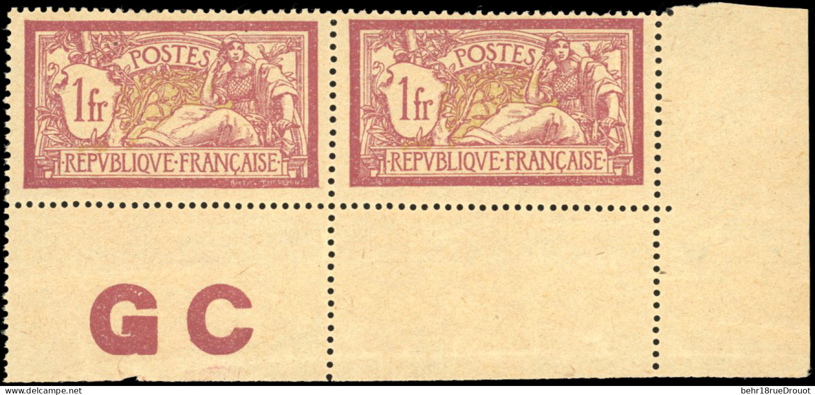 ** 121 - Paire Du 1F. Merson Lie-de-vin Et Olive. Papier GC. Coin De Feuille. SUP. - Andere & Zonder Classificatie