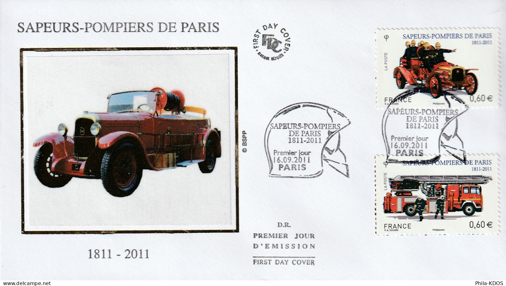 - 50 % Sur Le Port : 2011 " LES POMPIERS DE PARIS " Sur 5 Enveloppes 1er Jour Sur Soie N°YT 4582 à 4591 FDC à Saisir !!! - Firemen