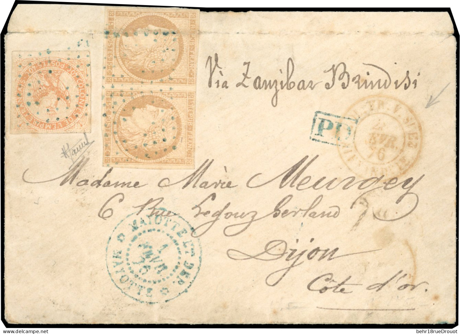 Obl. 5+22x2 - 40c. Vermillon + Paire Du 15c. Bistre Obl. Cachet Muet En Bleu S/lettre En Provenance Du Tribunal De NOSSI - Other & Unclassified