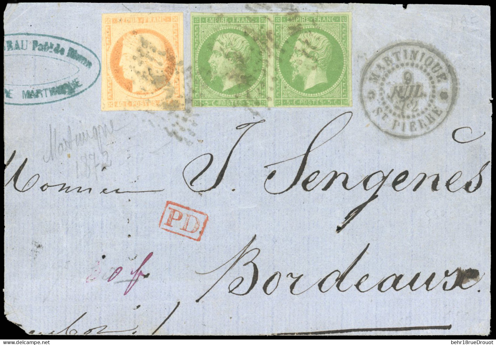 Obl. 8+13 - 5c. Vert En Paire + 40c. Orange, Obl. S/grand Fragment Portant Le CàD De ST-PIERRE - MARTINIQUE Du 9 Juillet - Other & Unclassified