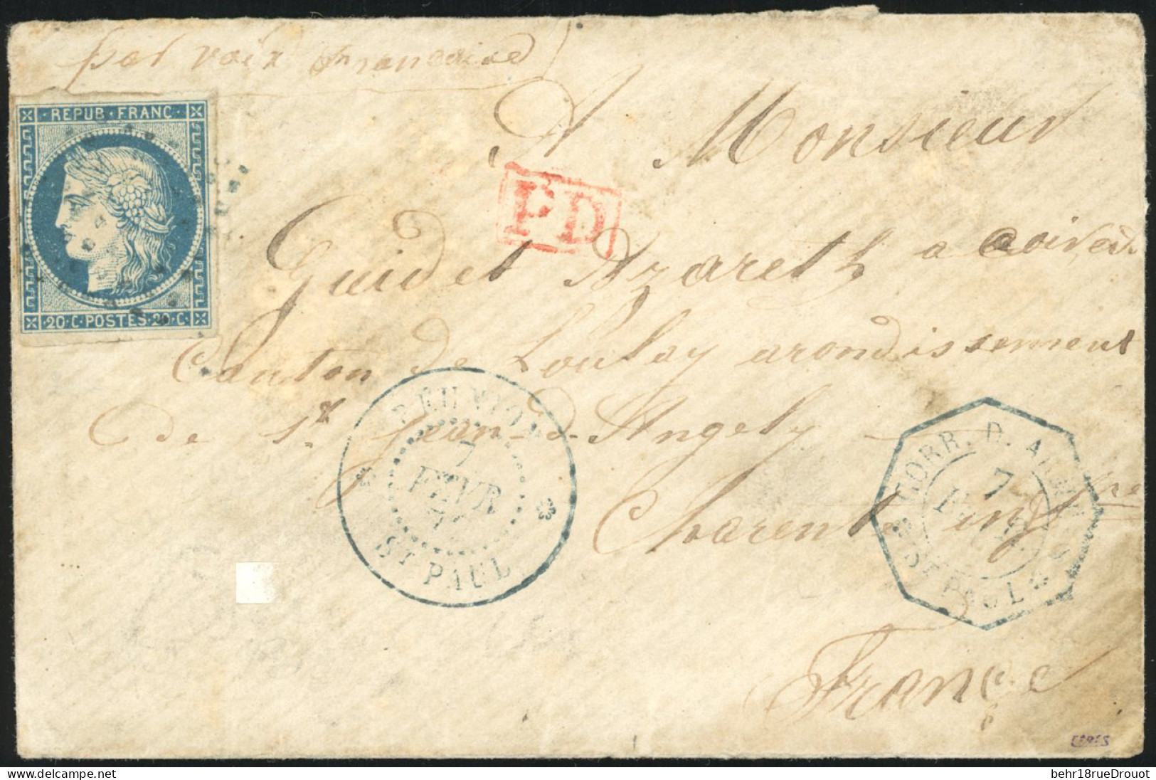 Obl. 12 - 20c. Bleu Obl. Losange De Points Bleus S/lettre Frappée Du CàD De SAINT-PAUL - REUNION Du 7 Février 1872 à Des - Andere & Zonder Classificatie