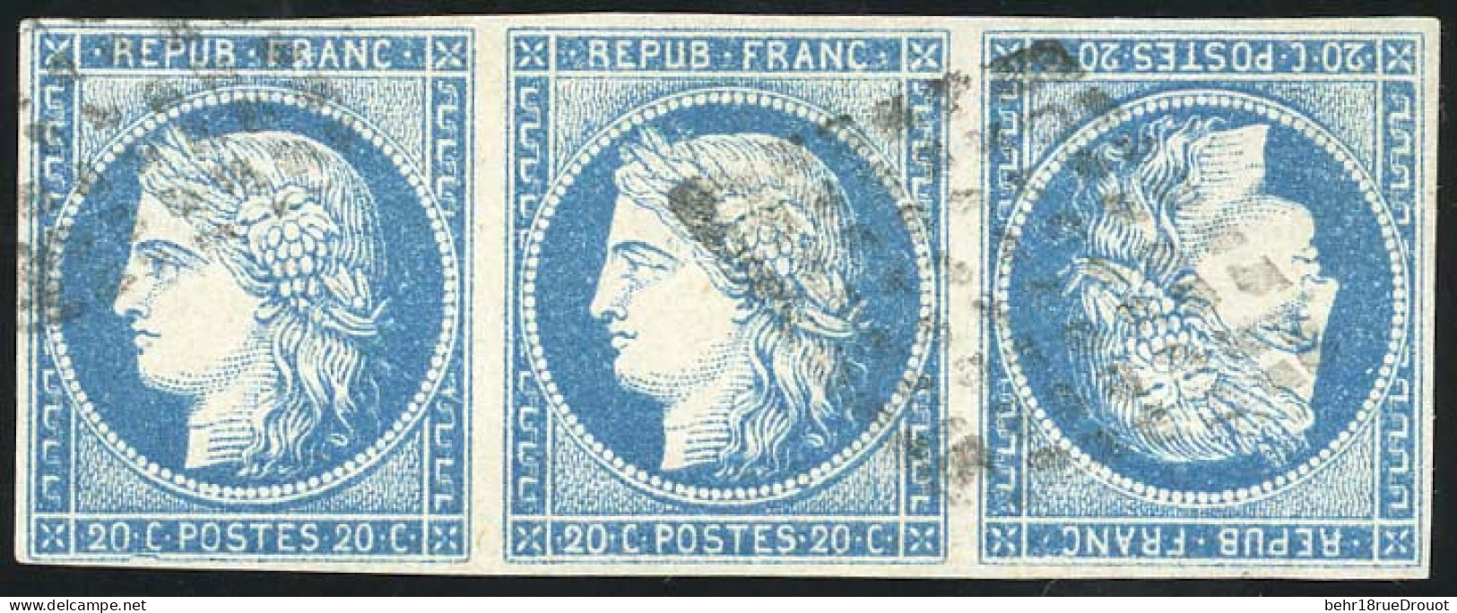 Obl. 12a - 20c. Bleu Bande De 3 Avec Tête-bêche. Obl. Losange Muet De POINTE A PITRE. Rare En Bande. SUP. - Other & Unclassified