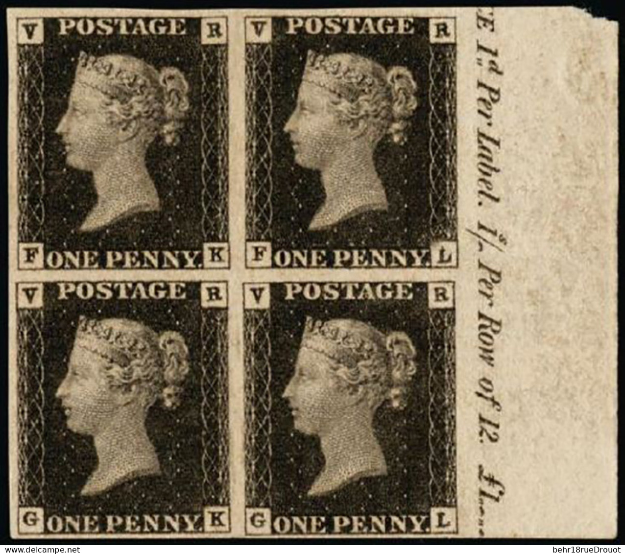 * SG#V1 - Official Stamps. 1840 1d Black (VR Official). A Superb Unused O.g. Four Margin Right Hand Marginal Block Of Fo - Andere & Zonder Classificatie