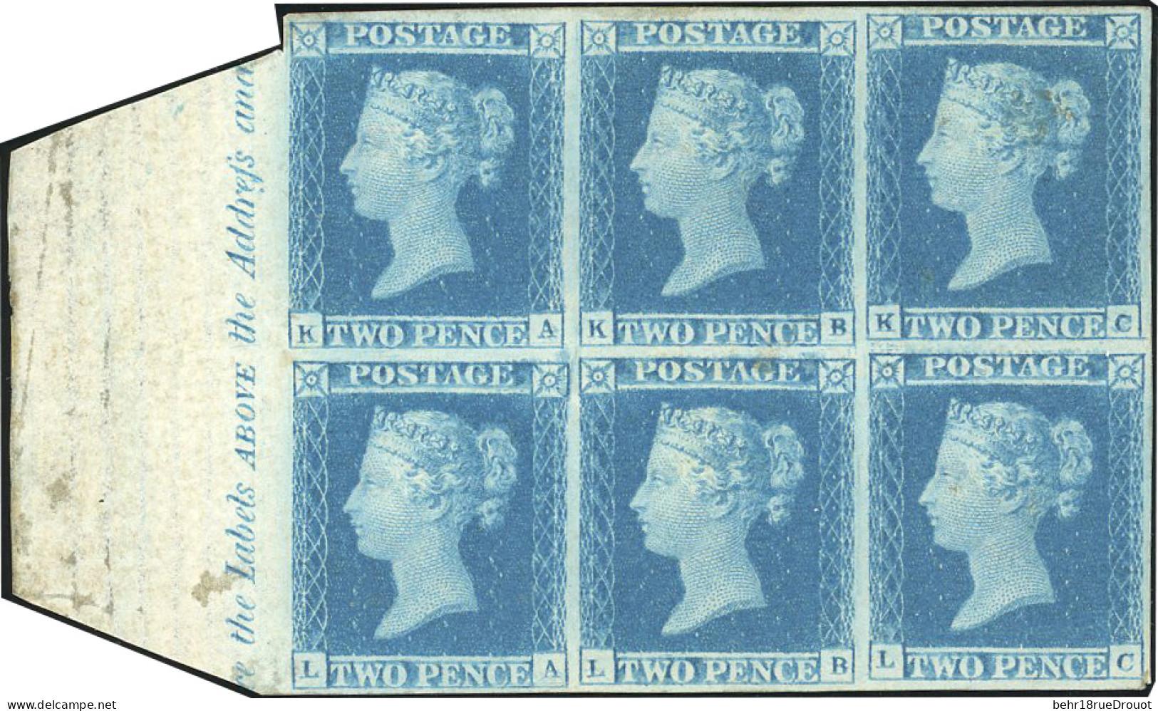* SG#ES10 - 1841. 2d. Pale Blue. Plate 3. Wmk. Small Crown. Imperforate Block Of Six Lettered KA-KC / LA-LC (SG Spec ES1 - Autres & Non Classés