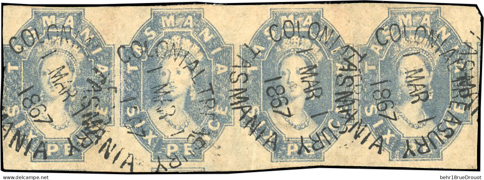 Obl. SG#40 - 6d. Dull Lilac. Strip Of 4. Used With COLONIAL TREASURY MAR 1 1867. VF. - Andere & Zonder Classificatie