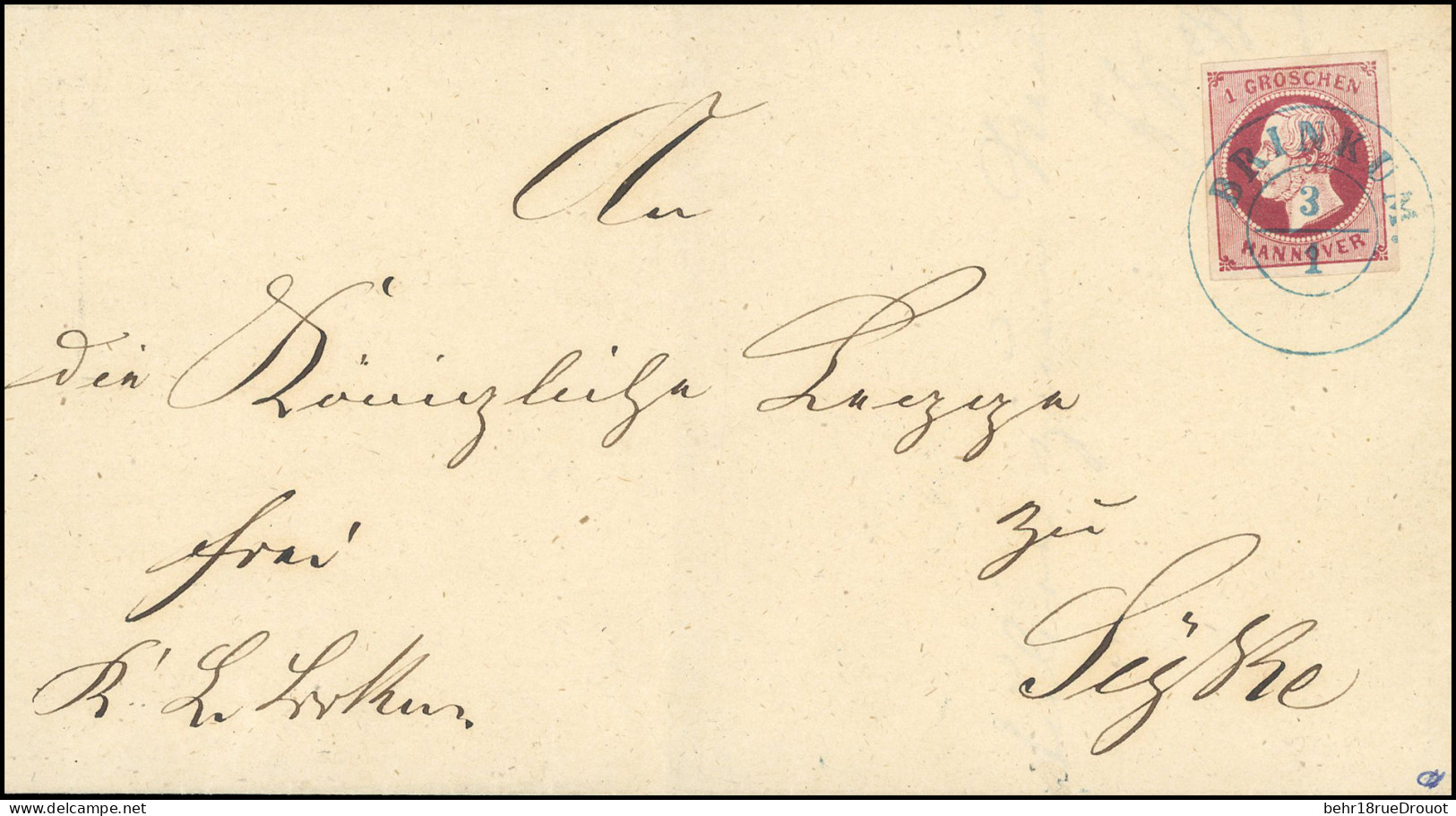 Obl. 17b - 1g. Lie De Vin Obl. S/lettre Frappée Du Cachet De BRINKUM. TB. - Hanover