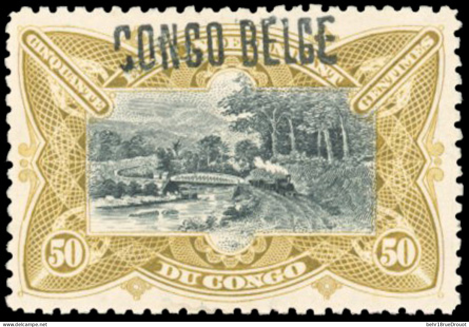 (*) COB35L - 50c. Jaune-olive. Type Mols. Surcharge ''CONGO BELGE'' Locale Au Type V. Rare Sur Cette Couleur. SUP. - Autres & Non Classés