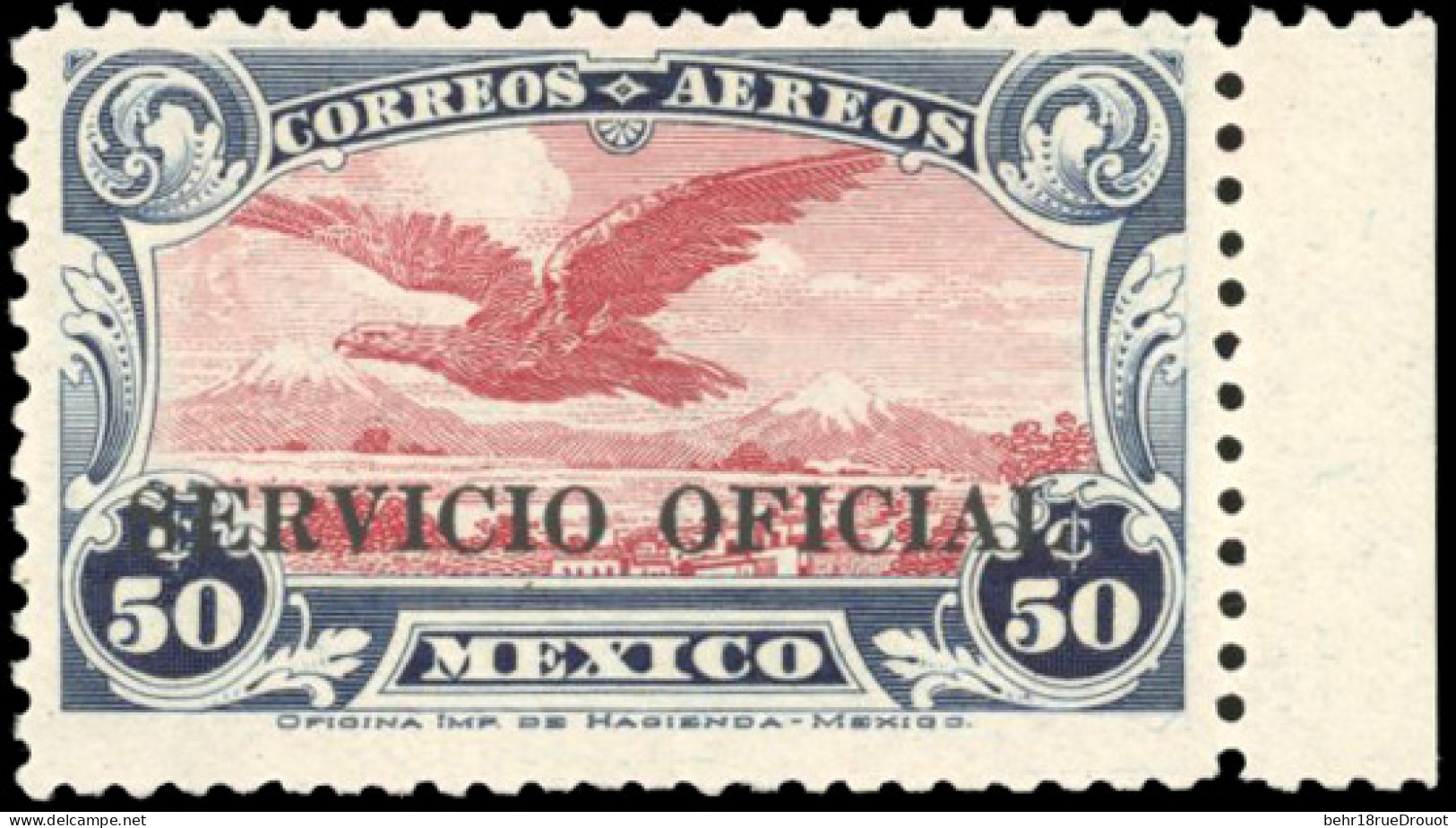 * 23 - 50c. Aigle Bleu Foncé Et Carmin. Sans Filigrane. SUP. - Mexico