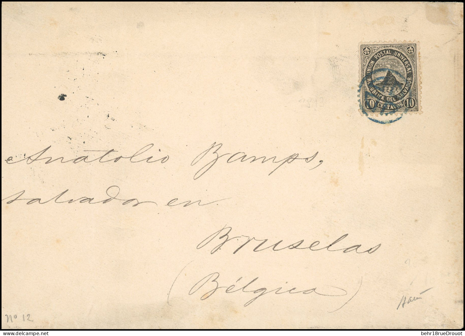 Obl. 12 - 10c. Noir, (Sc#16) Obl. S/lettre Du MINISTERE DES RELATIONS EXTERIEURES * REPUBLIQUE DU SALVADOR à Destination - Salvador