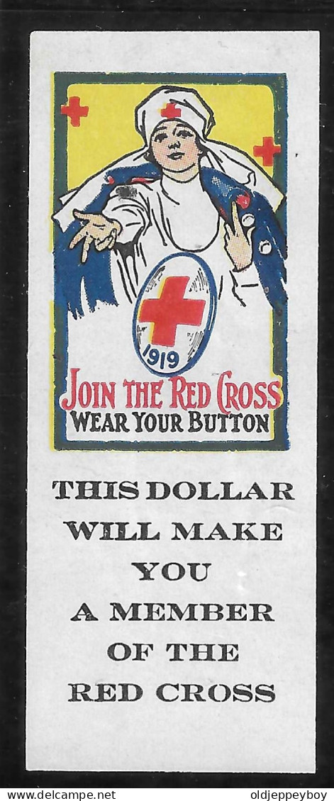 1919 VIGNETTE WW1 USA AMERICAN CROIX ROUGE ROUTE KREUZ JOIN THE RED CROSS WEAR A BUTTON A DOLLAR WILL MAKE YOU A MEMBER - Croce Rossa