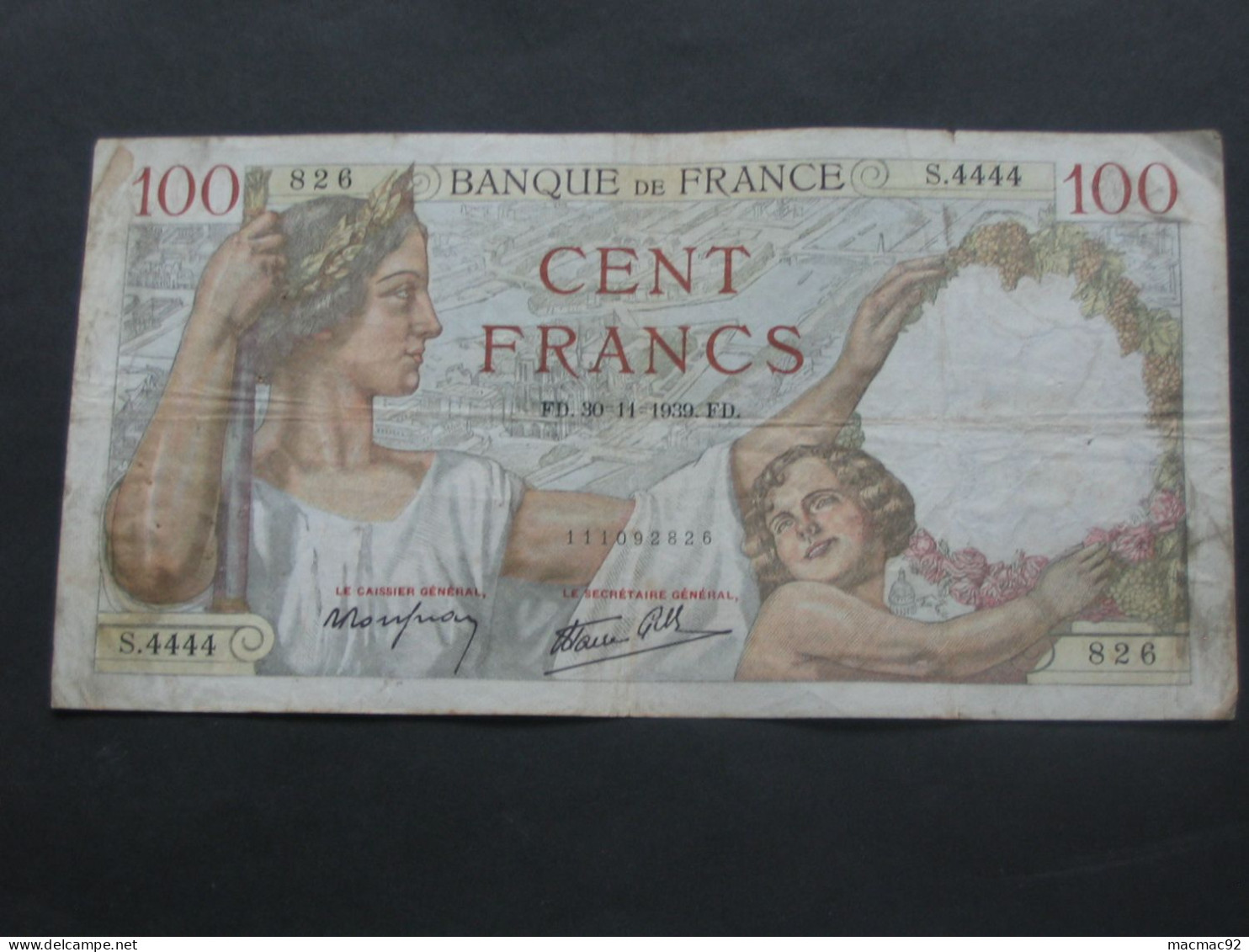 Billet RADAR  44444 - 100 Cent Francs  SULLY 30-11-1939  **** EN ACHAT IMMEDIAT **** - 100 F 1939-1942 ''Sully''