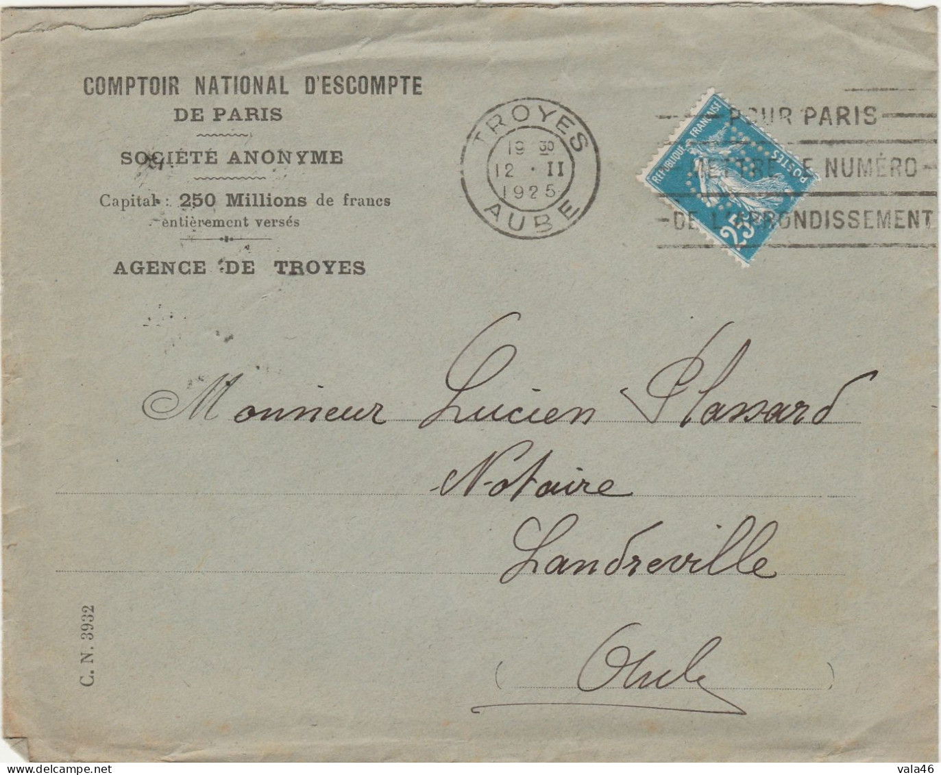 FRANCE - PERFORES  N°140  SUR LETTRE COMPTOIR NATIONAL D'ESCOMPTE - Cartas & Documentos