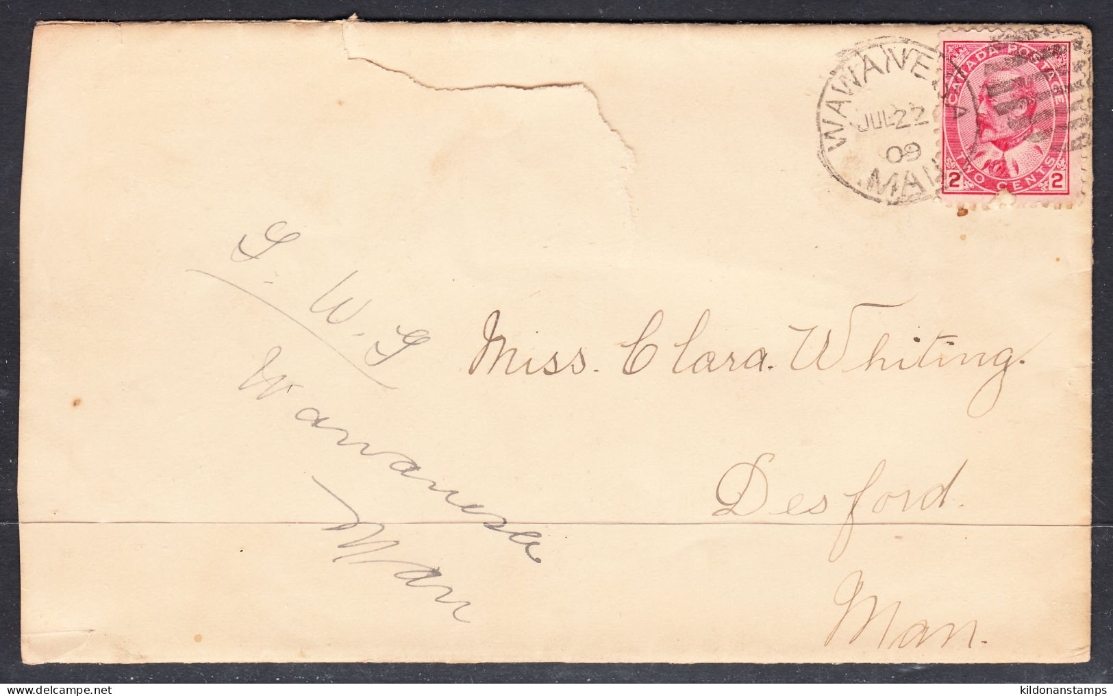 Canada Cover, Desford Manitoba, Jul 2 1909, See Notes, A1 Broken Circle Postmark, From Wawanesa MB - Brieven En Documenten