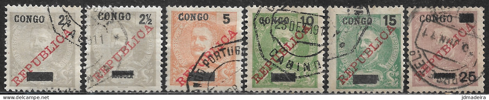 Portuguese Congo – 1910 King Carlos Overprinted REPUBLICA And CONGO Used Set - Portugees Congo