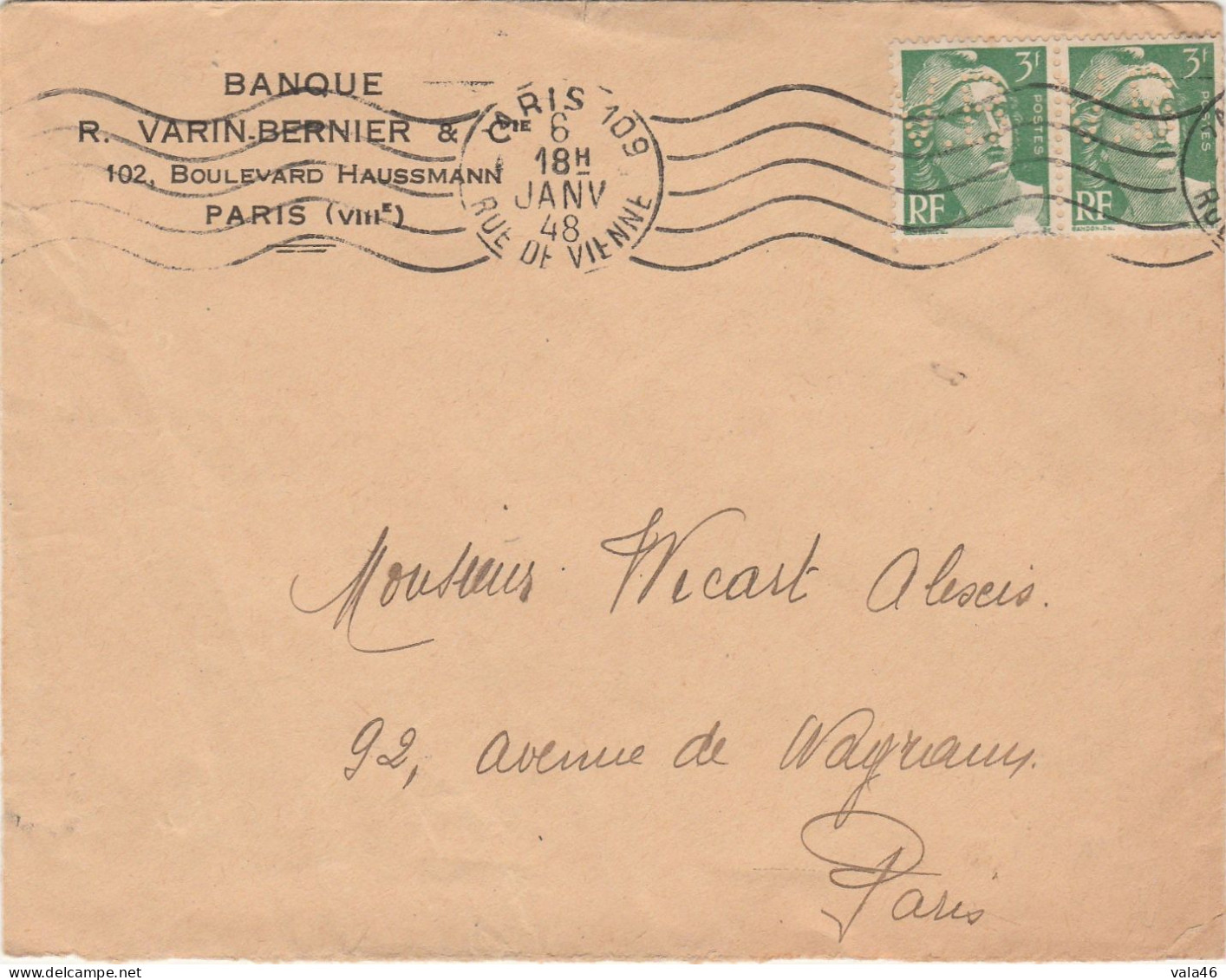 FRANCE - PERFORES  716A GANDON PAIRE  PERFORE VB  VARIN BERNIER - Cartas & Documentos