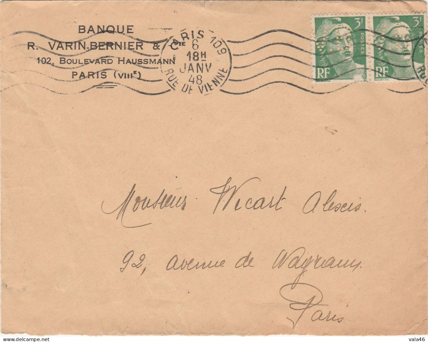 FRANCE - PERFORES  716A GANDON PAIRE  PERFORE VB  VARIN BERNIER - Lettres & Documents