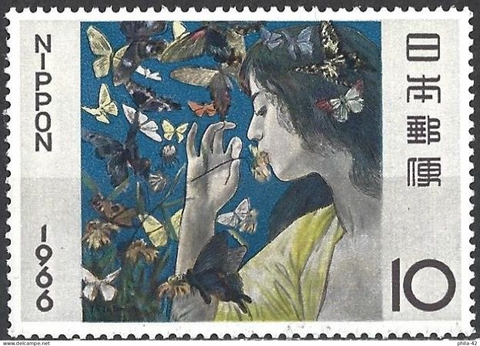 Japan 1966 - Mi 927 - YT 835 ( Butterflies, Painting By Fujishima Takeji ) - Used Stamps