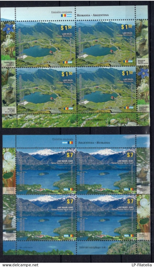 Argentina - 2004 - 2 Souvenir Sheet - Emisión Conjunta Argentina - Rumania. Lagos De Montañas. - Nuevos