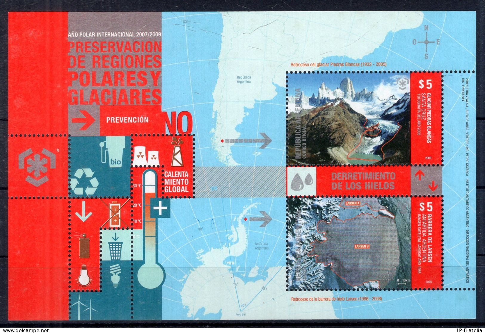 Argentina - 2009 - Souvenir Sheet - Preservación De Regiones Polares Y Glaciares. - Unused Stamps