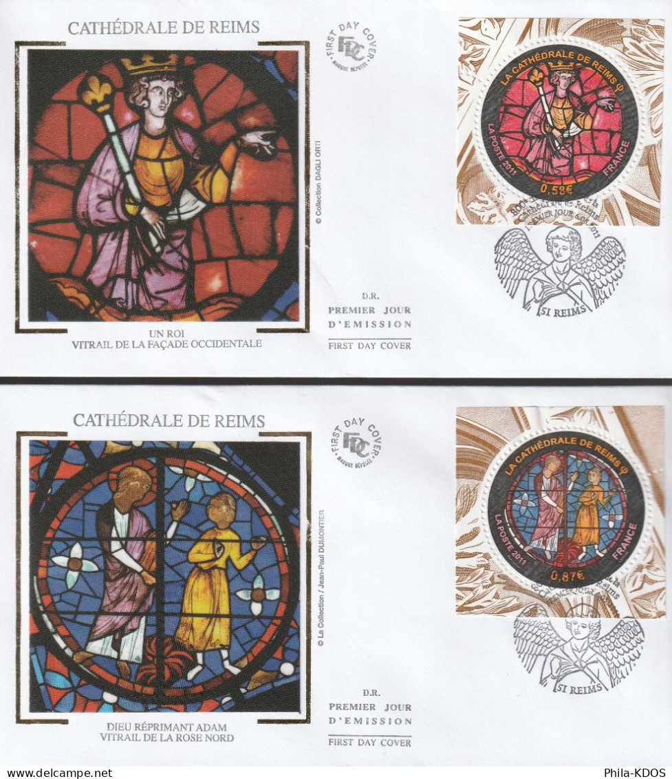 2011 " 800 ANS DE LA CATHEDRALE DE REIMS / VITRAIL " Sur 2 Enveloppes 1er Jour Sur Soie N°YT 4549 4550 FDC à Saisir !!! - Verres & Vitraux