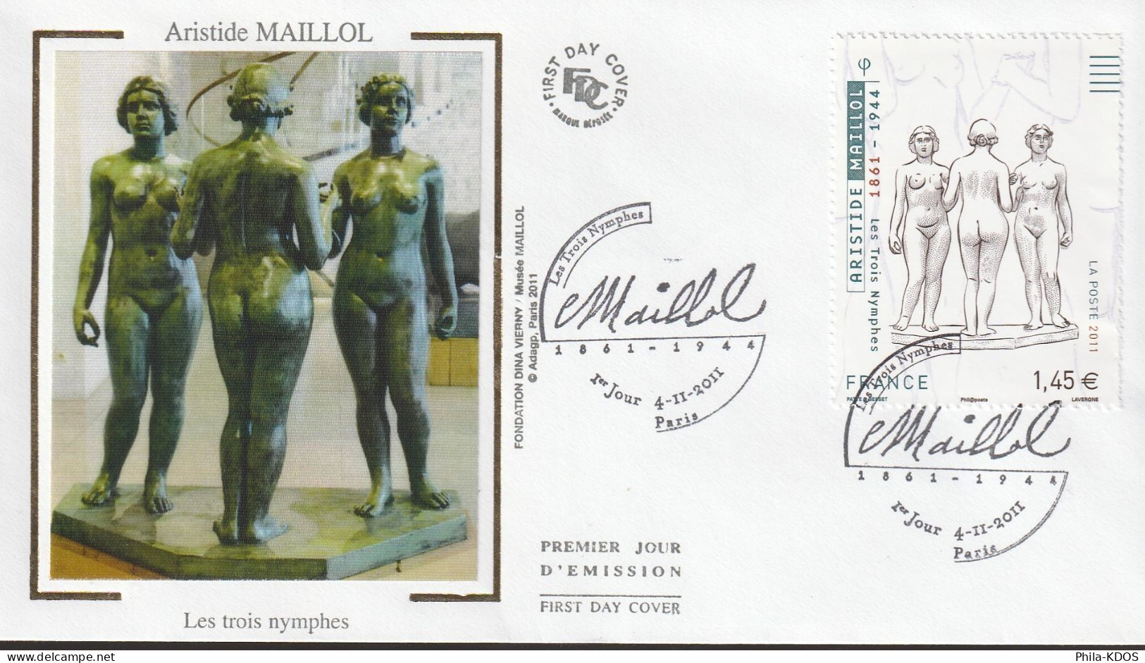 2011 " OEUVRE D'ARISTIDE MAILLOL / NU " Sur Enveloppe 1er Jour Sur Soie. N° YT 4627. Parfait état. FDC à Saisir !!! - Nudes