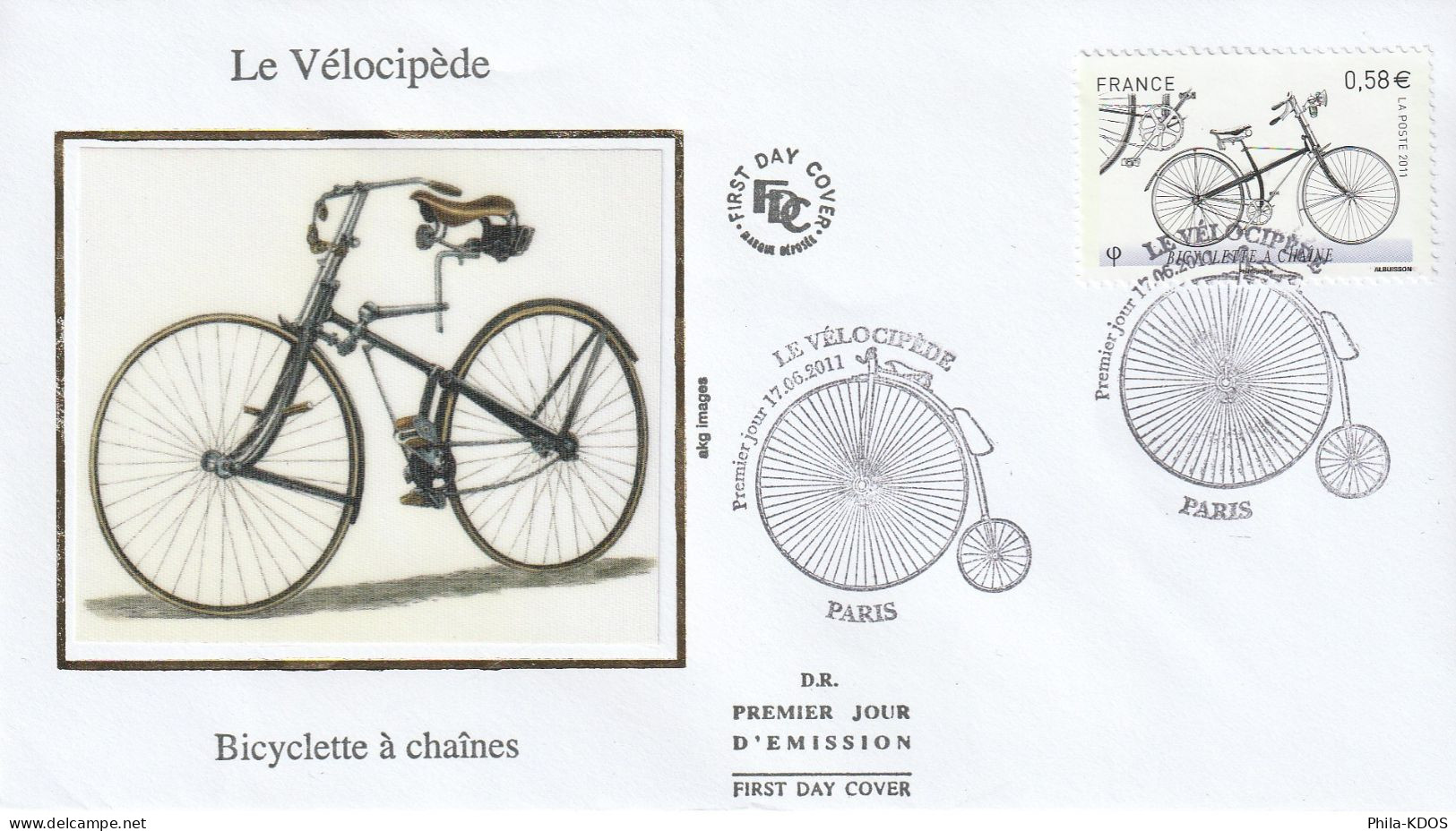 2011 " LE VELOCIPEDE : BICYCLETTE A CHAINES " Sur Enveloppe 1er Jour. N° YT 4559. Parfait état. FDC à Saisir !!! - Wielrennen