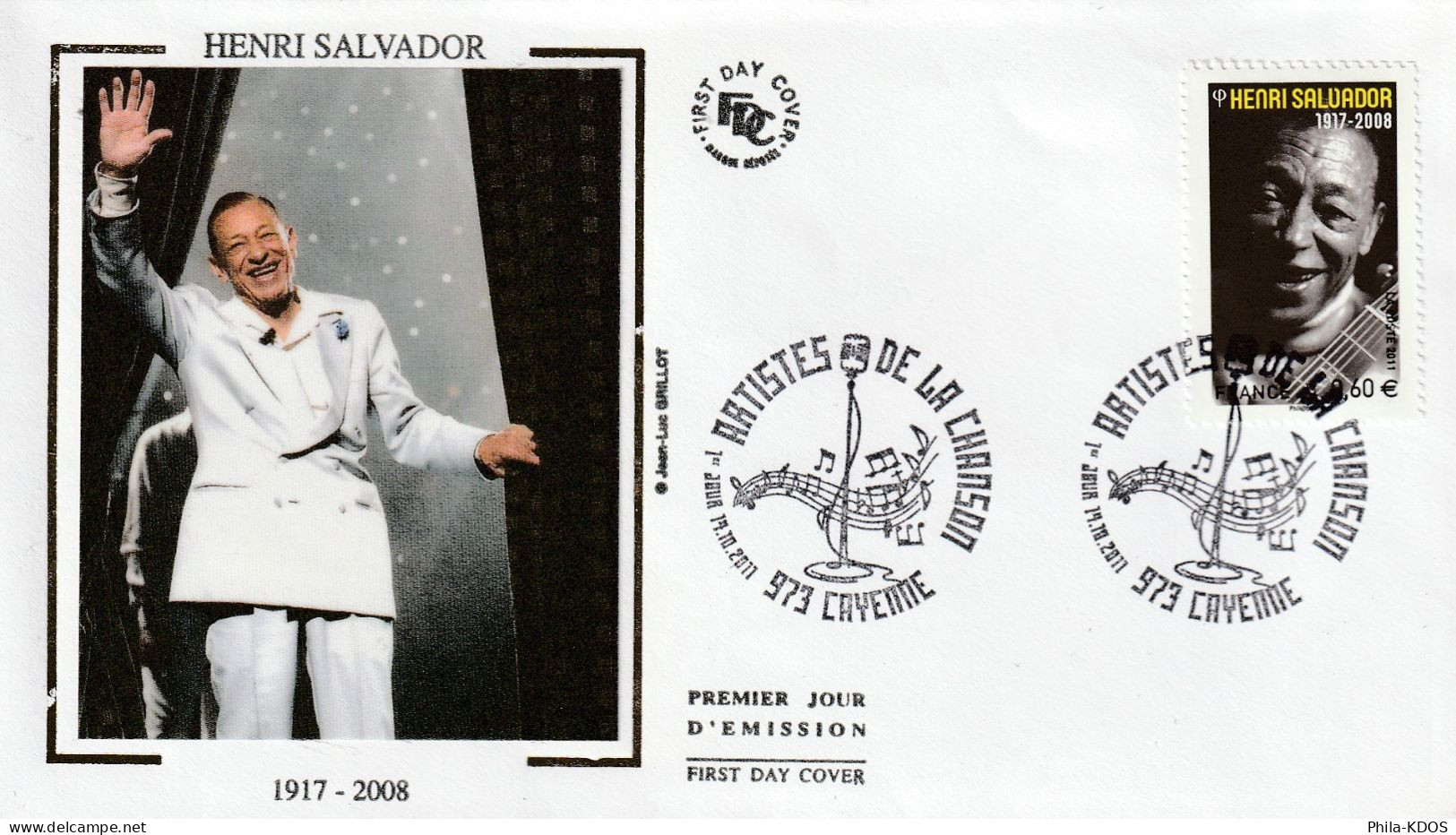 2011 " HENRI SALVADOR " Sur Enveloppe 1er Jour Sur Soie N° YT 4606. Parfait état. FDC à Saisir !!! - Cantantes