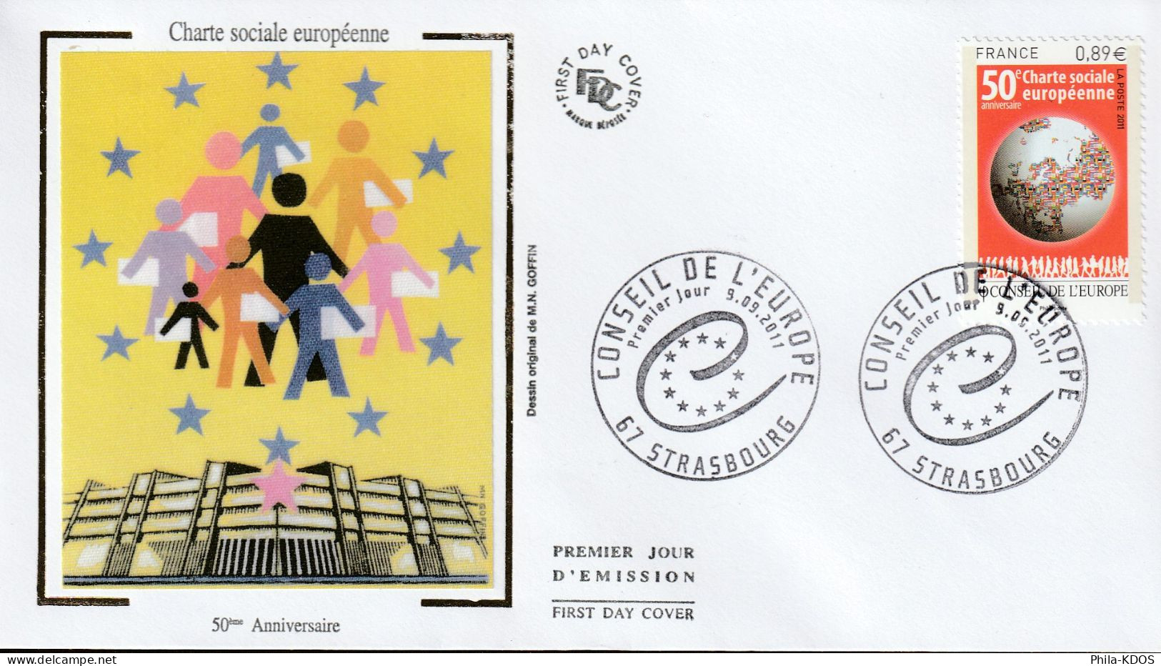 2011 " CONSEIL DE L'EUROPE / 50ème CHARTE SOCIALE " Sur Enveloppe 1er Jour Soie N° YT SERV 150 Parf état FDC à Saisir !! - EU-Organe